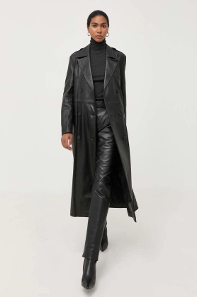 Liviana Conti palton de piele femei, culoarea negru, de tranzitie
