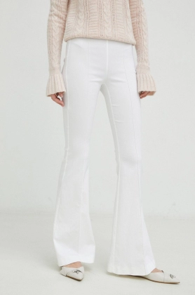 Liviana Conti pantaloni femei, culoarea alb, evazati, high waist
