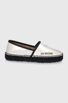 Love Moschino Espadrile de piele culoarea argintiu, cu platforma