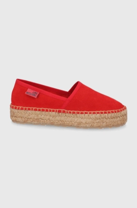 Love Moschino Espadrile din piele intoarsa culoarea rosu, cu platforma