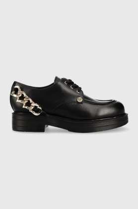 Love Moschino pantofi de piele femei, culoarea negru, cu platforma