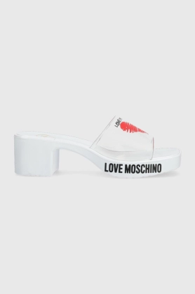 Love Moschino papuci femei, culoarea alb, cu toc drept, JA28256G0GI50100