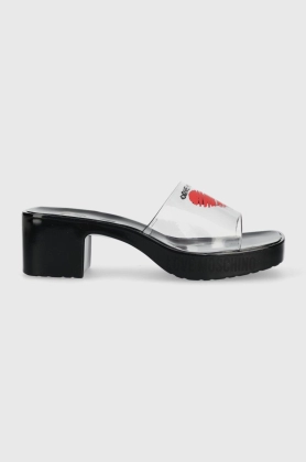 Love Moschino papuci femei, culoarea negru, cu toc drept, JA28256G0GI50000