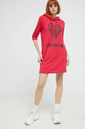 Love Moschino rochie din bumbac culoarea rosu, mini, drept