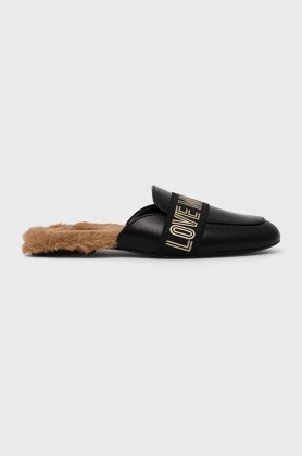 Love Moschino slapi de piele femei, culoarea negru