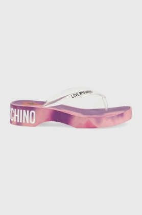 Love Moschino slapi femei, culoarea transparent, cu platforma