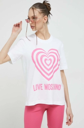 Love Moschino tricou din bumbac culoarea alb