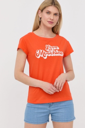 Love Moschino tricou din bumbac culoarea portocaliu