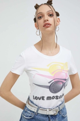 Love Moschino tricou femei, culoarea alb