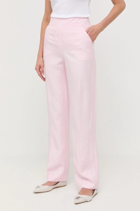 Luisa Spagnoli pantaloni din amestec de in culoarea roz, lat, high waist