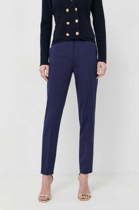 Luisa Spagnoli pantaloni din lana culoarea albastru marin, fason tigareta, high waist