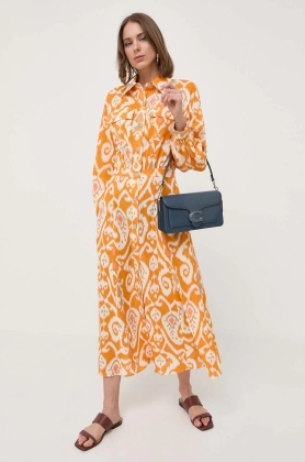 Luisa Spagnoli rochie din bumbac culoarea portocaliu, midi, evazati