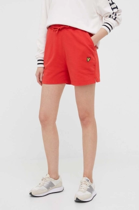 Lyle & Scott pantaloni scurti din bumbac culoarea rosu, neted, high waist