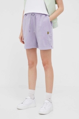 Lyle & Scott pantaloni scurti din bumbac culoarea violet, neted, high waist