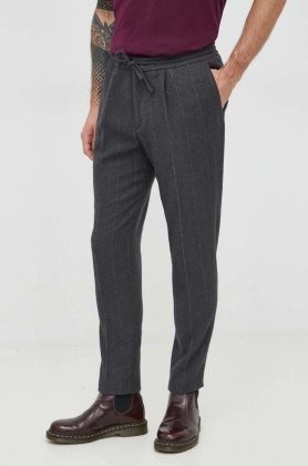 Manuel Ritz pantaloni din lana barbati, culoarea gri, mulata