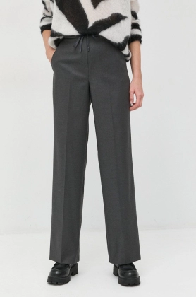 Marella pantaloni din lana femei, culoarea gri, lat, high waist