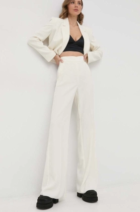 Marella pantaloni femei, culoarea alb, drept, high waist