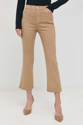 Marella pantaloni femei, culoarea bej, drept, high waist