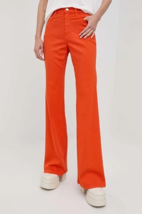 Marella pantaloni femei, culoarea portocaliu, evazati, high waist
