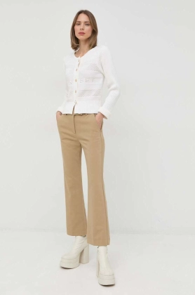 Marella pantaloni Fify femei, culoarea bej, evazati, medium waist