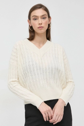 Marella pulover de lana femei, culoarea bej, calduros