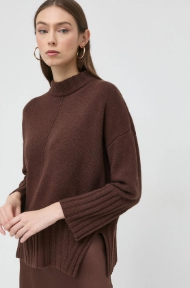 Marella pulover de lana femei, culoarea maro, cu turtleneck