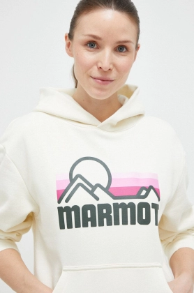 Marmot bluza trening Coastal culoarea bej, cu gluga, cu imprimeu