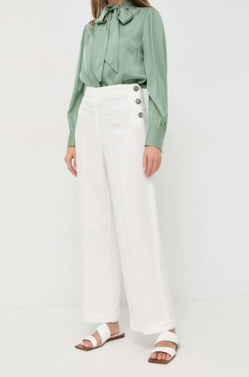 MAX&Co. pantaloni din amestec de in culoarea alb, lat, high waist