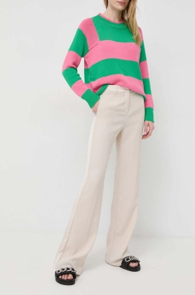 MAX&Co. pantaloni femei, culoarea bej, drept, high waist