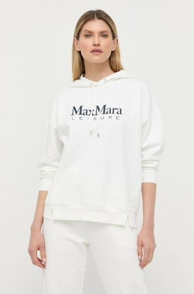Max Mara Leisure bluza femei, culoarea alb, cu gluga, cu imprimeu