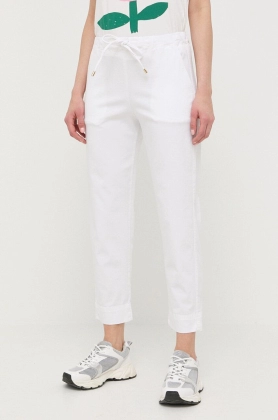 Max Mara Leisure pantaloni femei, culoarea alb, drept, high waist