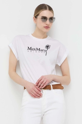 Max Mara Leisure tricou din bumbac culoarea alb