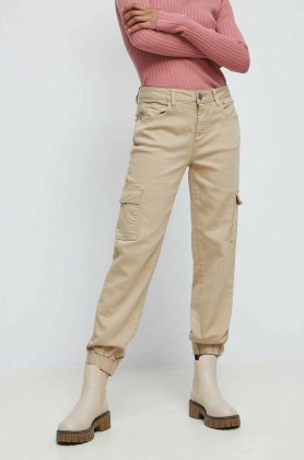 Medicine pantaloni femei, culoarea bej, medium waist