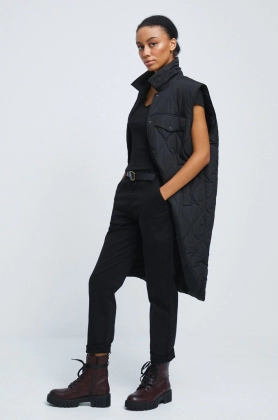 Medicine pantaloni femei, culoarea negru, drept, medium waist
