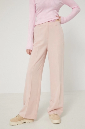Medicine pantaloni femei, culoarea roz, drept, high waist