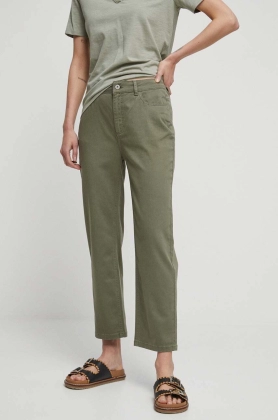 Medicine pantaloni femei, culoarea verde, drept, medium waist