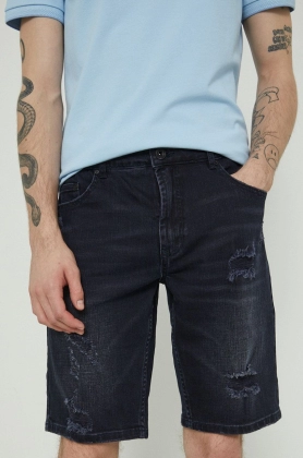 Medicine pantaloni scurti jeans barbati, culoarea albastru marin