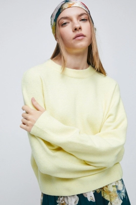 Medicine pulover de lana femei, culoarea galben,