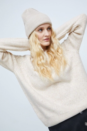 Medicine pulover din amestec de lana femei, culoarea bej,