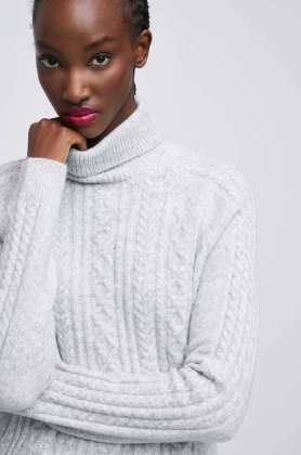 Medicine pulover din amestec de lana femei, culoarea gri, cu guler