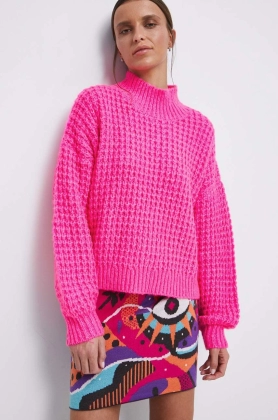 Medicine pulover din amestec de lana femei, culoarea roz, calduros, cu turtleneck
