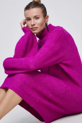 Medicine rochie din amestec de lana culoarea violet, midi, oversize