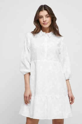 Medicine rochie din bumbac culoarea alb, mini, evazati