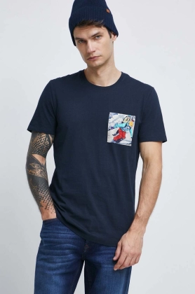 Medicine tricou din bumbac culoarea albastru marin, cu imprimeu