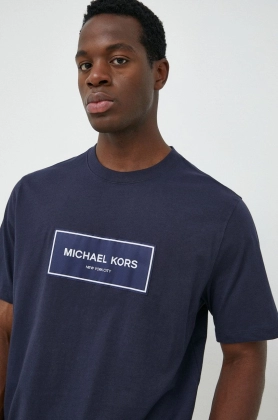 Michael Kors tricou din bumbac culoarea albastru marin, cu imprimeu
