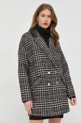 Morgan palton din lana culoarea negru, de tranzitie, cu doua randuri de nasturi
