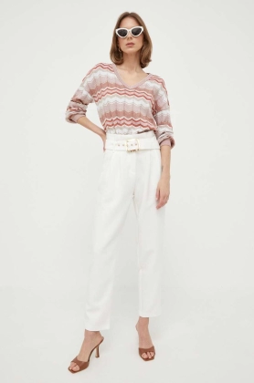 Morgan pantaloni femei, culoarea alb, drept, high waist