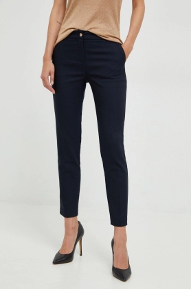 Morgan pantaloni femei, culoarea albastru marin, drept, medium waist