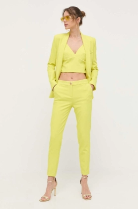 Morgan pantaloni femei, culoarea galben, fason tigareta, medium waist