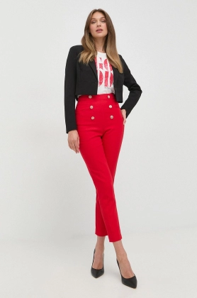Morgan pantaloni femei, culoarea rosu, drept, high waist